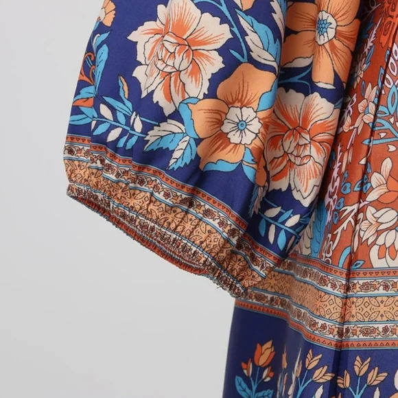 Cezele Womens Boho Floral Vneck Midi Dress Country Western Festival Tunic Small - Picture 7 of 16